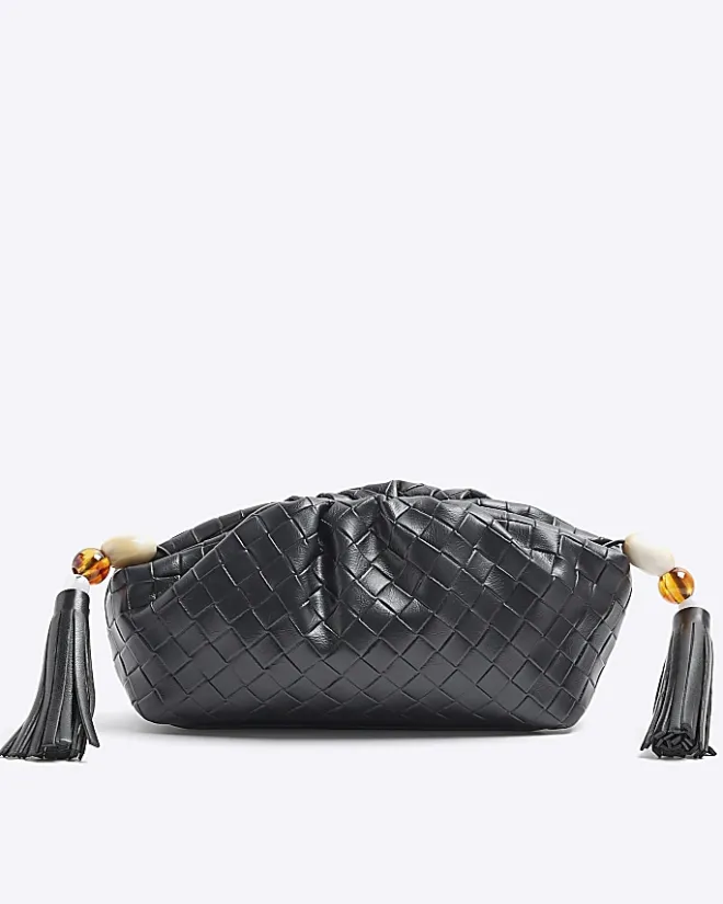 River Island embossed weave clutch bag Black Best