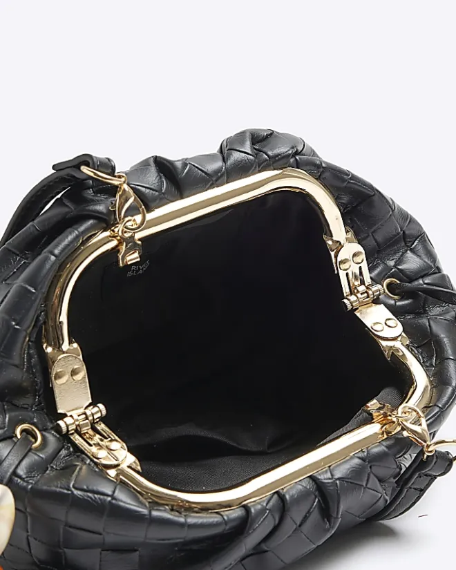 River Island embossed weave clutch bag Black Best
