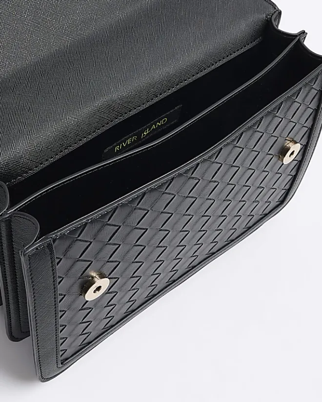 River Island embossed weave shoulder bag Black Hot