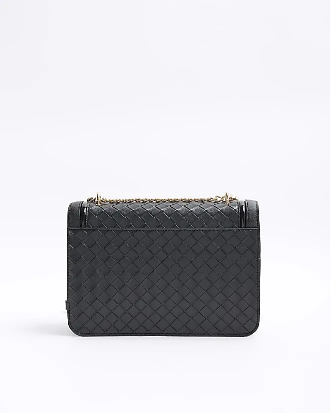 River Island embossed weave shoulder bag Black Hot