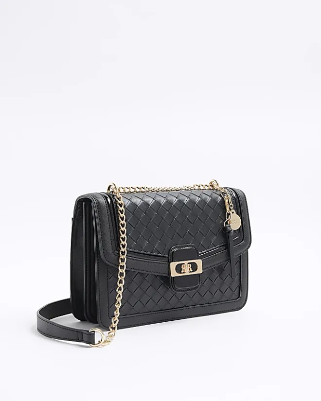 River Island embossed weave shoulder bag Black Hot