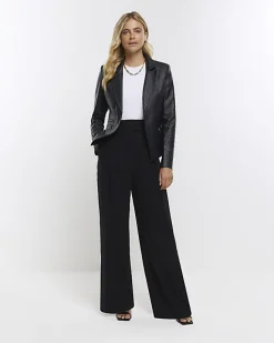 River Island Faux Leather Blazer Black Hot