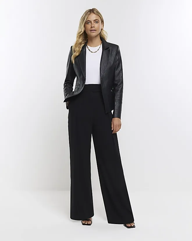 River Island Faux Leather Blazer Black Hot