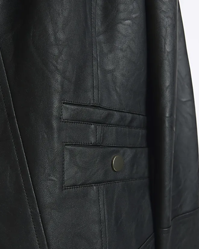 River Island Faux Leather Blazer Black Hot