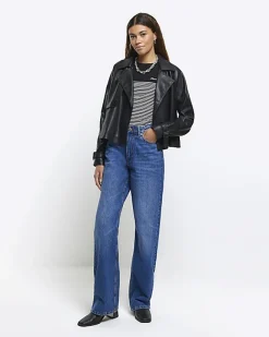 River Island faux leather crop trench coat Black Best