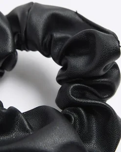 River Island Faux Leather Hair Scrunchie Black Outlet