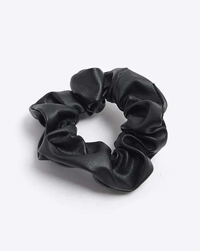 River Island Faux Leather Hair Scrunchie Black Outlet