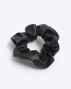 River Island Faux Leather Hair Scrunchie Black Outlet
