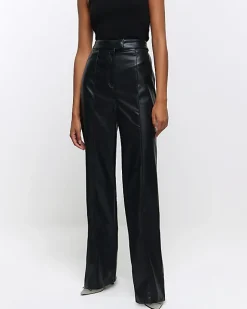 River Island faux leather straight leg trousers Black Best