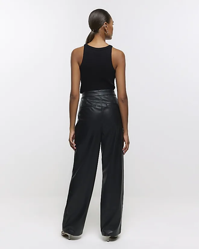 River Island faux leather straight leg trousers Black Best
