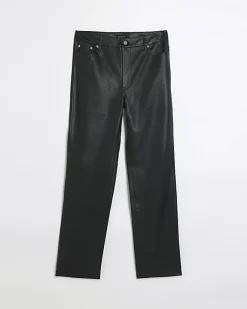 River Island faux leather straight trousers Black Discount