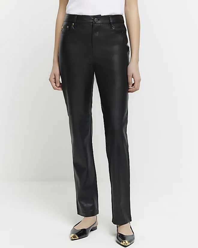 River Island faux leather straight trousers Black Discount