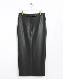 River Island faux leather tailored maxi skirt Black New