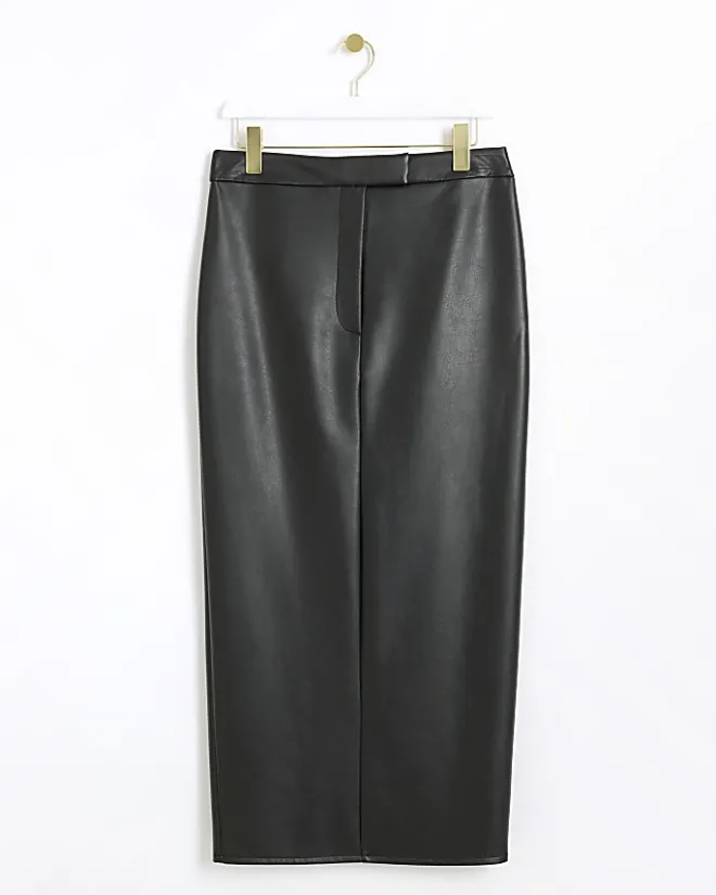 River Island faux leather tailored maxi skirt Black New