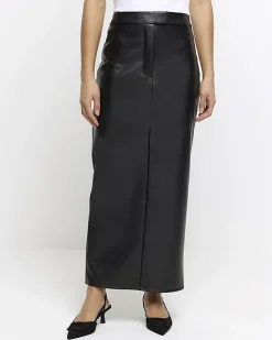 River Island faux leather tailored maxi skirt Black New