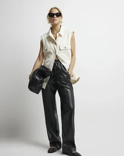 River Island faux leather wide leg trousers Black Best