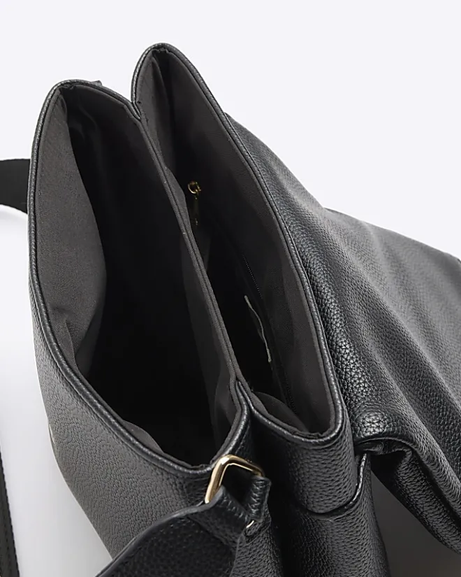River Island Flap Over Messenger Bag Black Fashion
