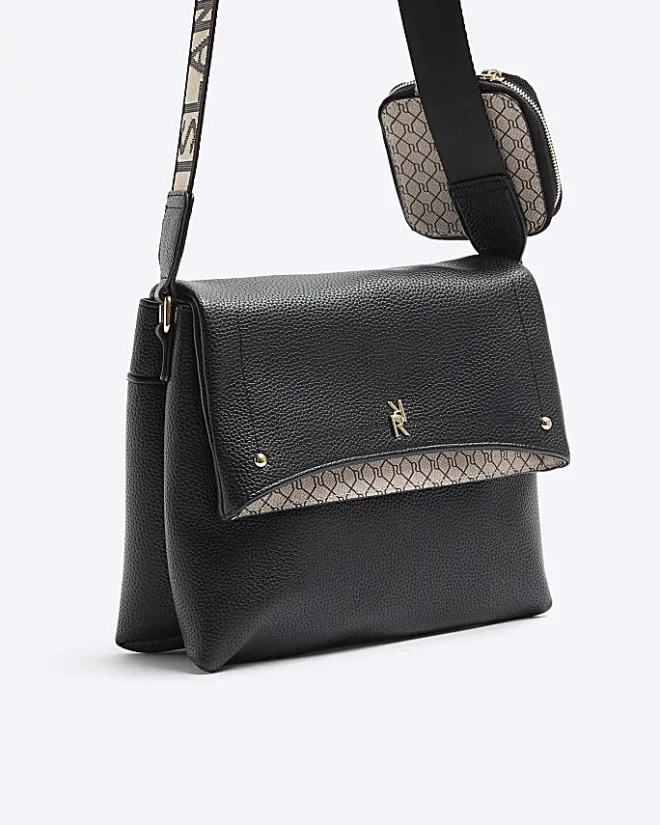River Island Flap Over Messenger Bag Black Fashion
