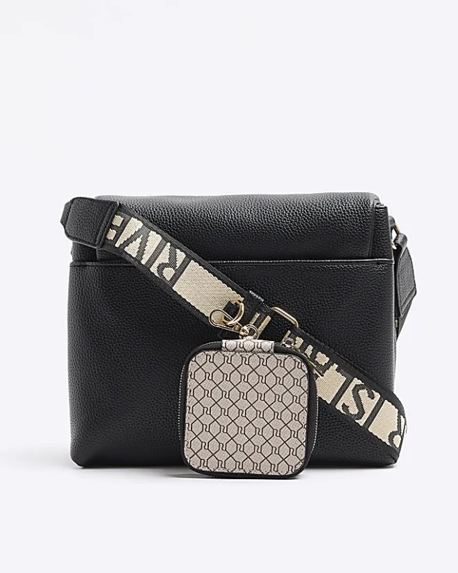 River Island Flap Over Messenger Bag Black Fashion