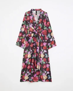 River Island floral long sleeve midi dress Black Best