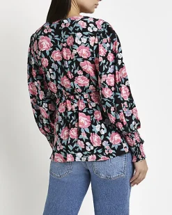 River Island floral maternity wrap top Black Online