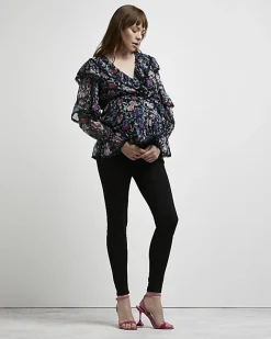 River Island floral print maternity blouse Black New
