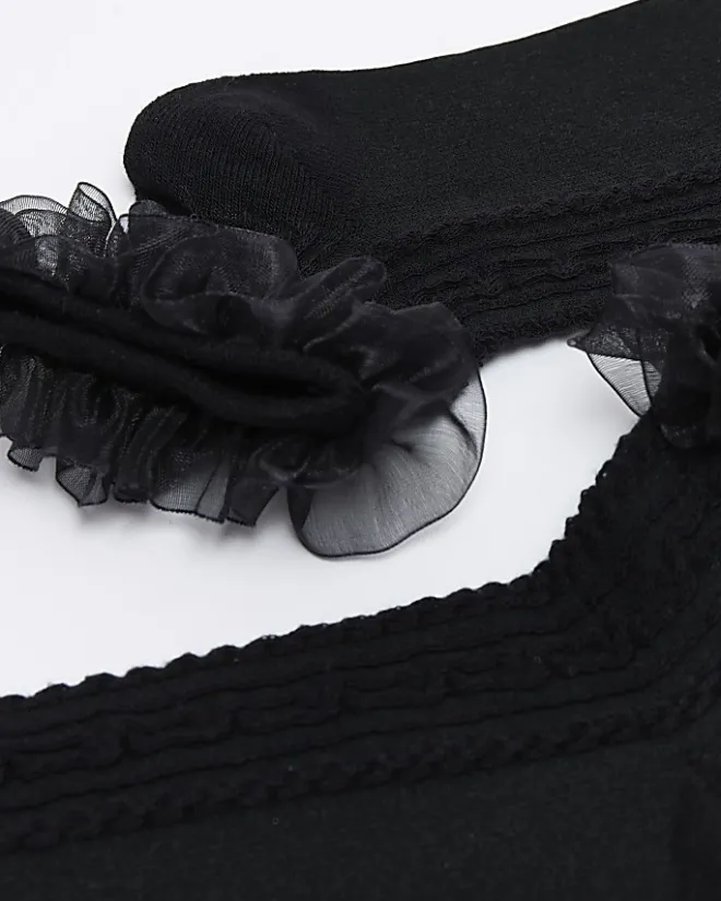 River Island frill ankle socks Black New