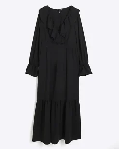 River Island frill swing maxi dress Black Fashion