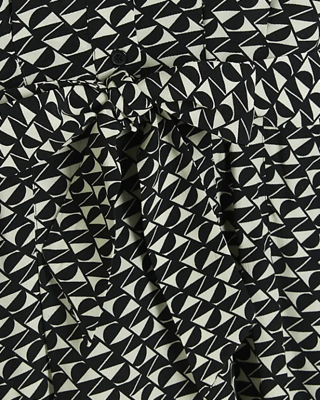River Island geometric belted mini shirt dress Black Sale