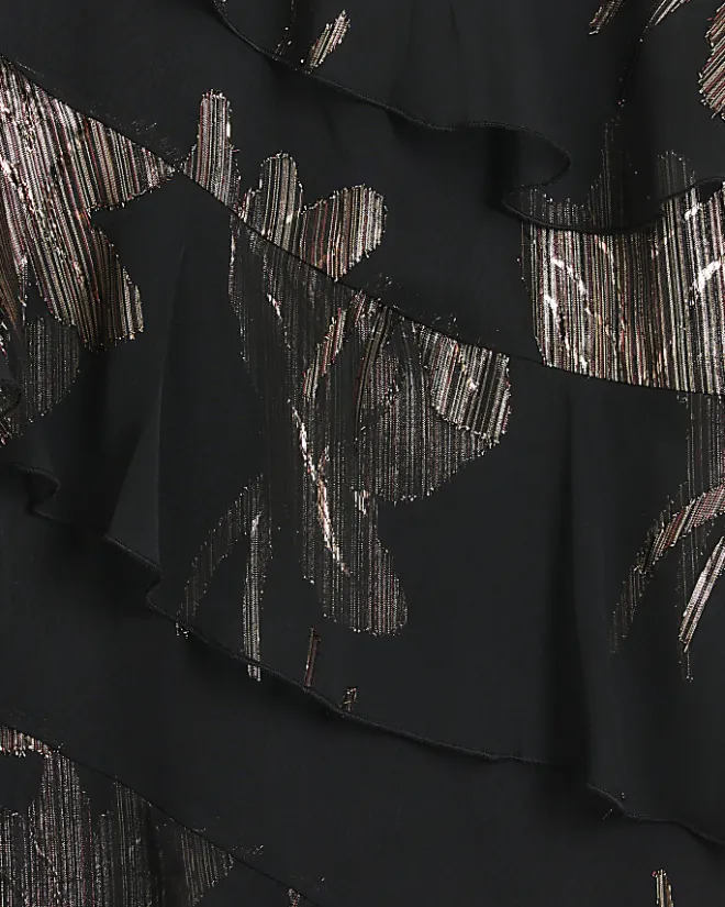 River Island glitter frill maxi dress Black Outlet