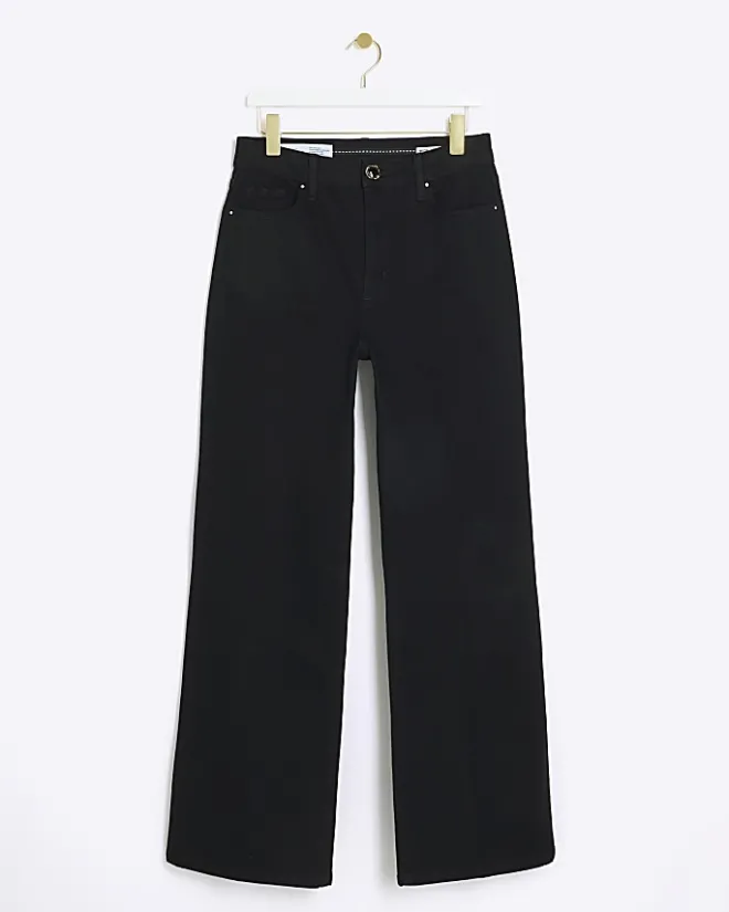 River Island High Rise Wide Leg Jeans Black Outlet