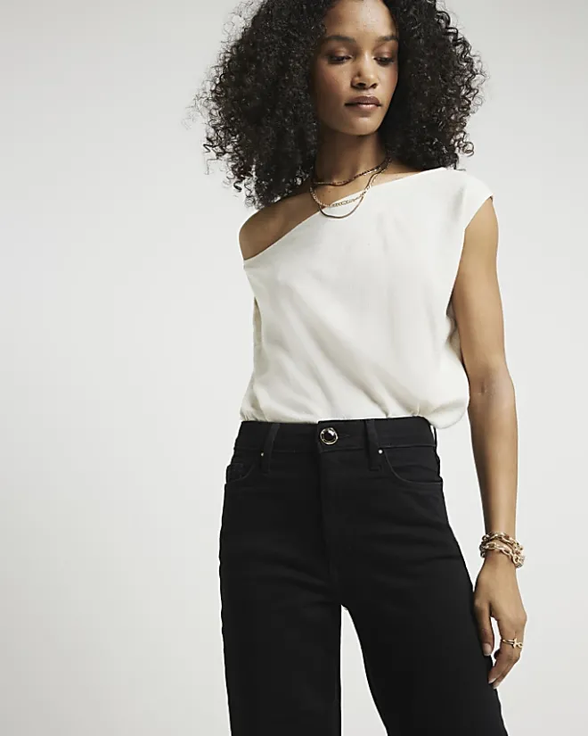 River Island High Rise Wide Leg Jeans Black Outlet