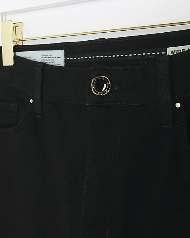 River Island High Rise Wide Leg Jeans Black Outlet