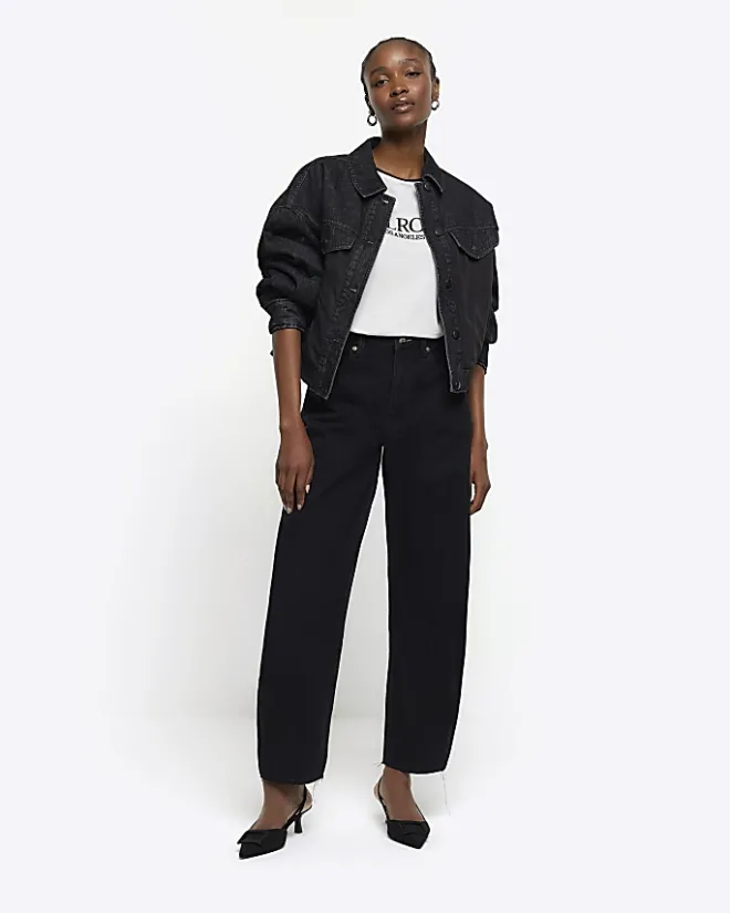 River Island High Waisted Barrell Jeans Black Best