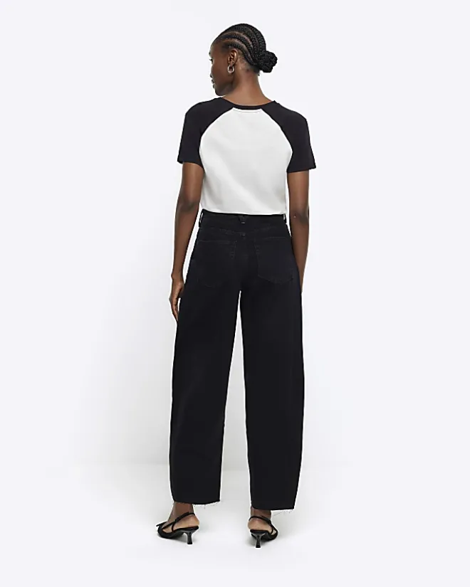 River Island High Waisted Barrell Jeans Black Best