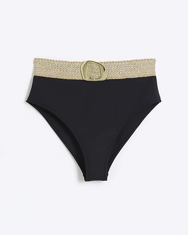 River Island high waisted buckle bikini bottoms Black Best