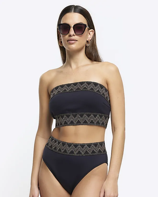 River Island high waisted embellished bikini bottoms Black Fashion