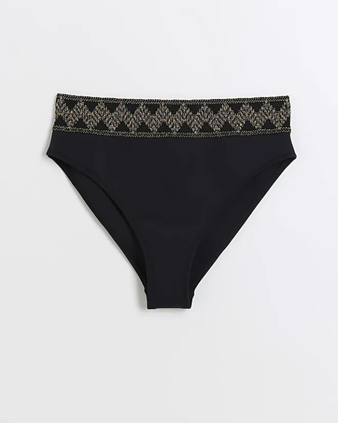 River Island high waisted embellished bikini bottoms Black Fashion