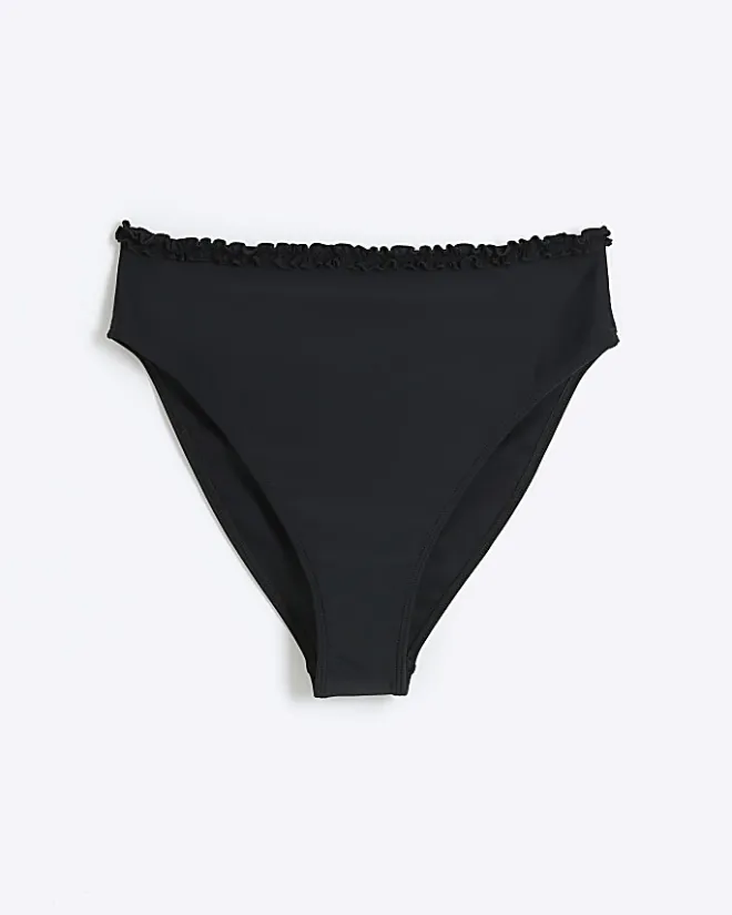 River Island high waisted frill bikini bottoms Black Outlet