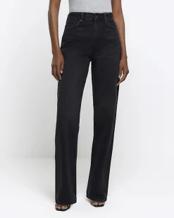River Island high waisted relaxed straight leg jeans Black Best