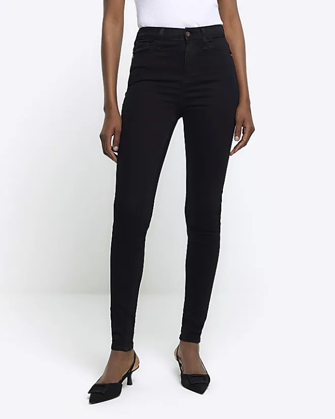 River Island high waisted skinny jeans Black New