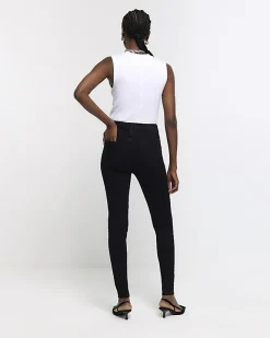 River Island high waisted skinny jeans Black New
