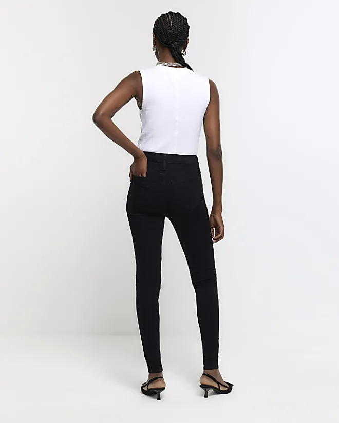 River Island high waisted skinny jeans Black New