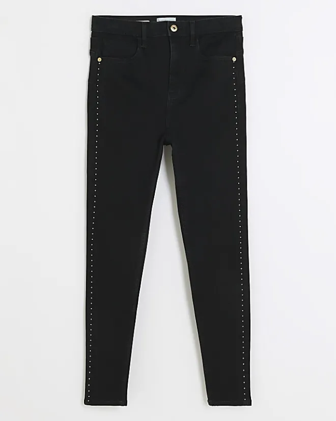 River Island high waisted stud skinny jeans Black Online