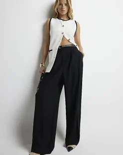 River Island High Waisted Wide Leg Trousers Black Hot
