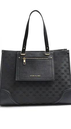 River Island jacquard monogram shopper bag Black Fashion