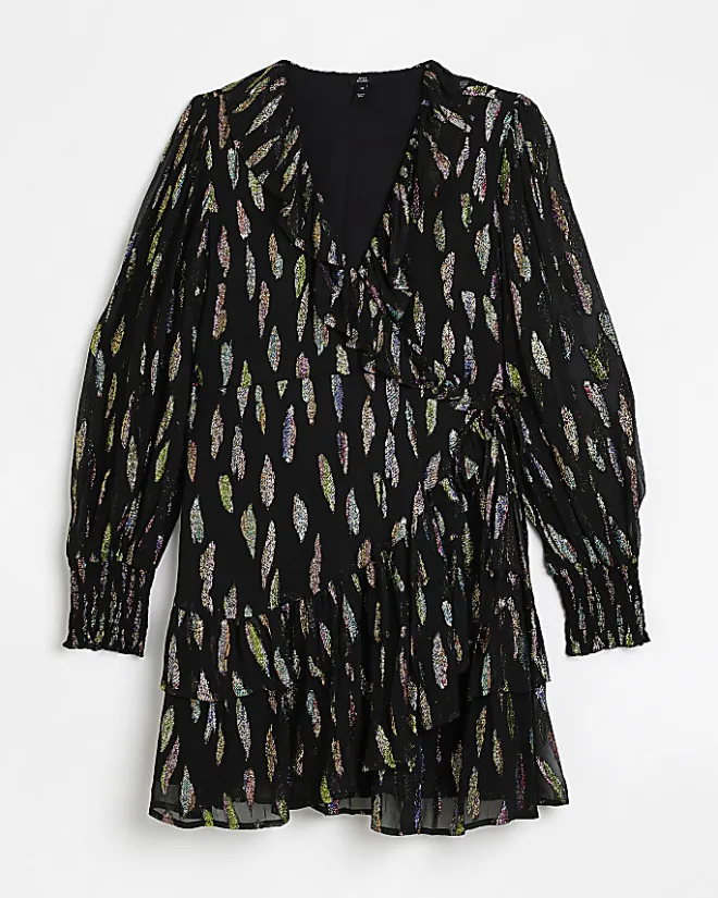 River Island jacquard printed wrap mini dress Black Best