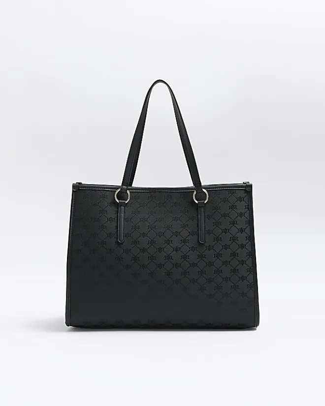 River Island jacquard RI monogram shopper bag Black New