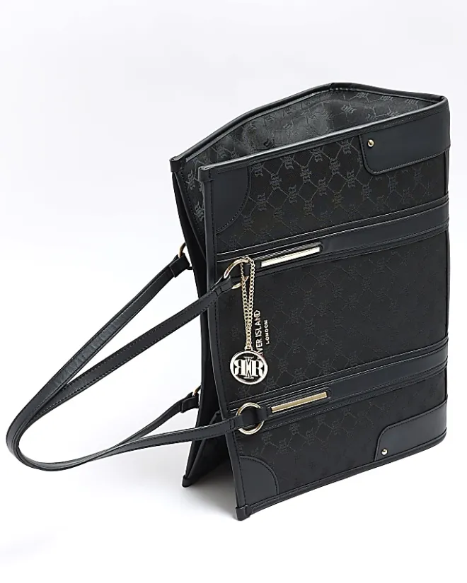 River Island jacquard RI monogram shopper bag Black New