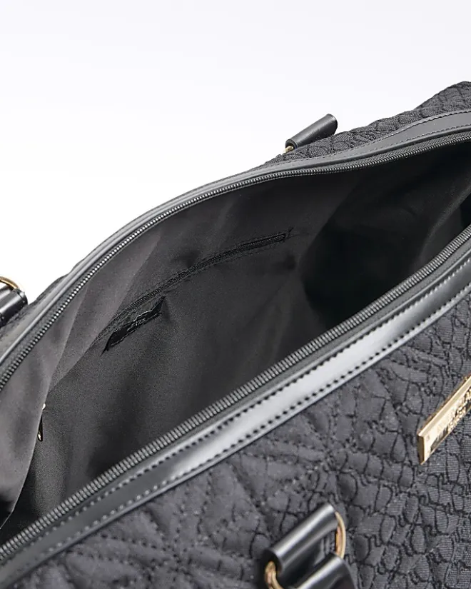 River Island jacquard RI monogram travel bag Black Discount